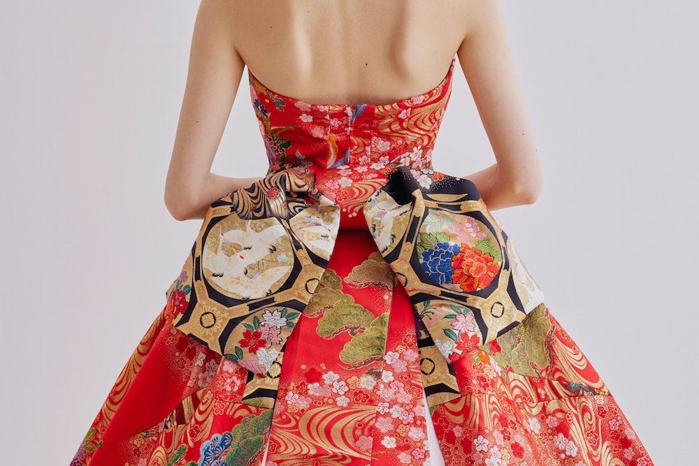 KIMONO文珠庵の打掛地、帯地、着物地を使用したウエディングドレス