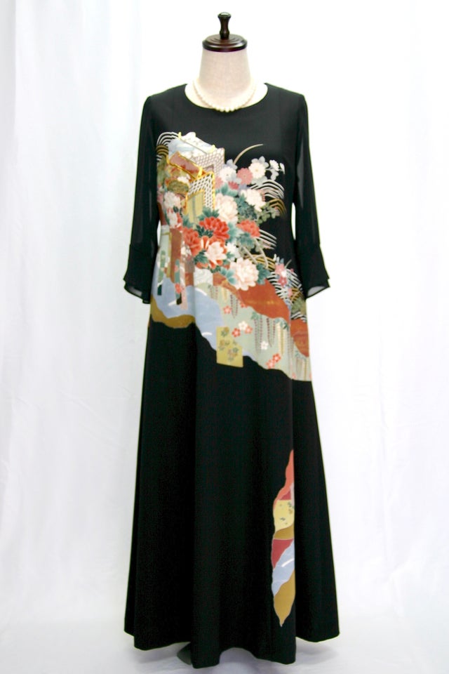 留袖ドレス タック＆フレアスクエアネックワンピースドレス「U1202」