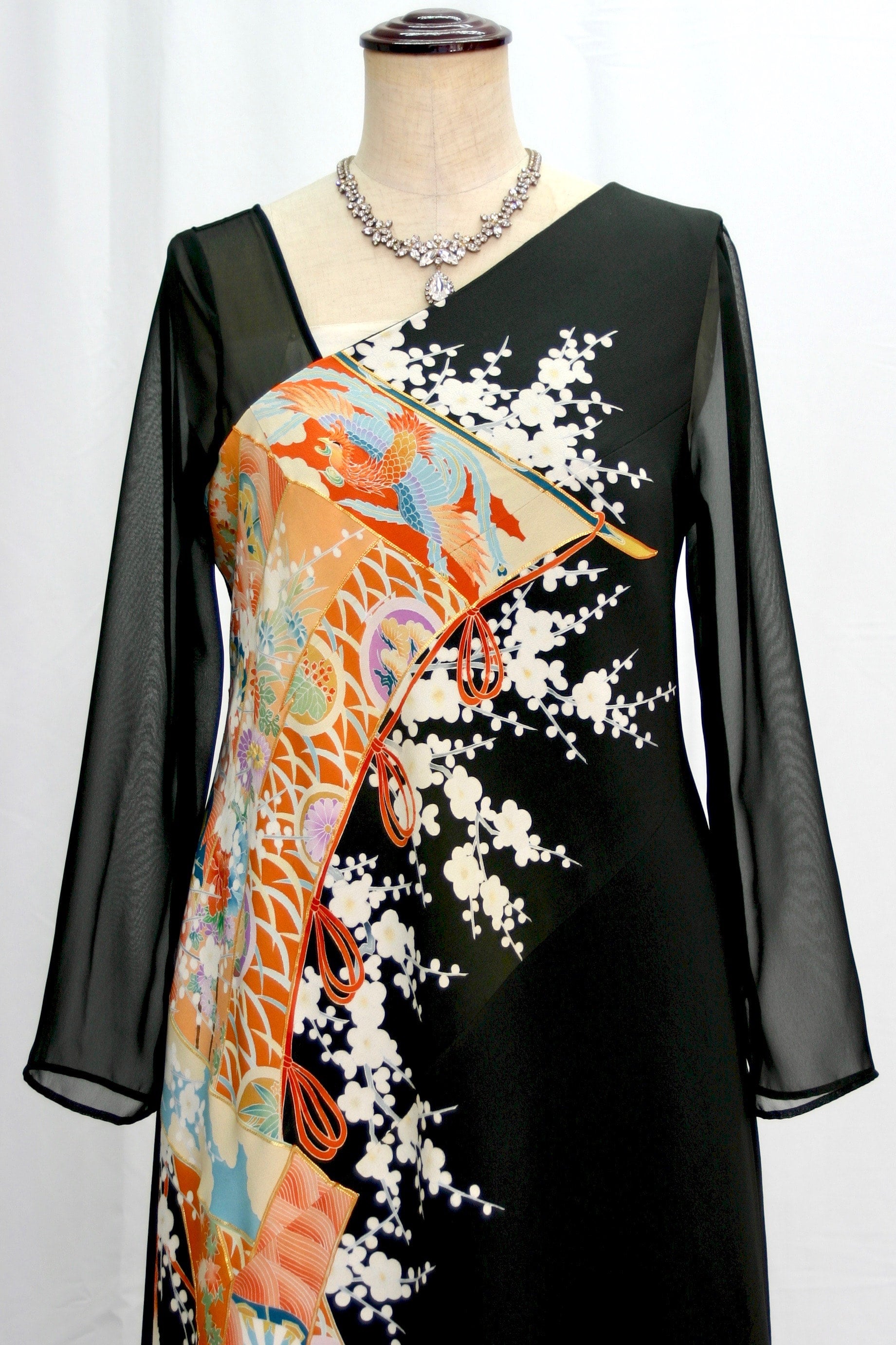 結婚式留袖ドレス 留袖ドレス 黒・橙 2ピース [鳳凰・花] | 着物ドレス・留袖